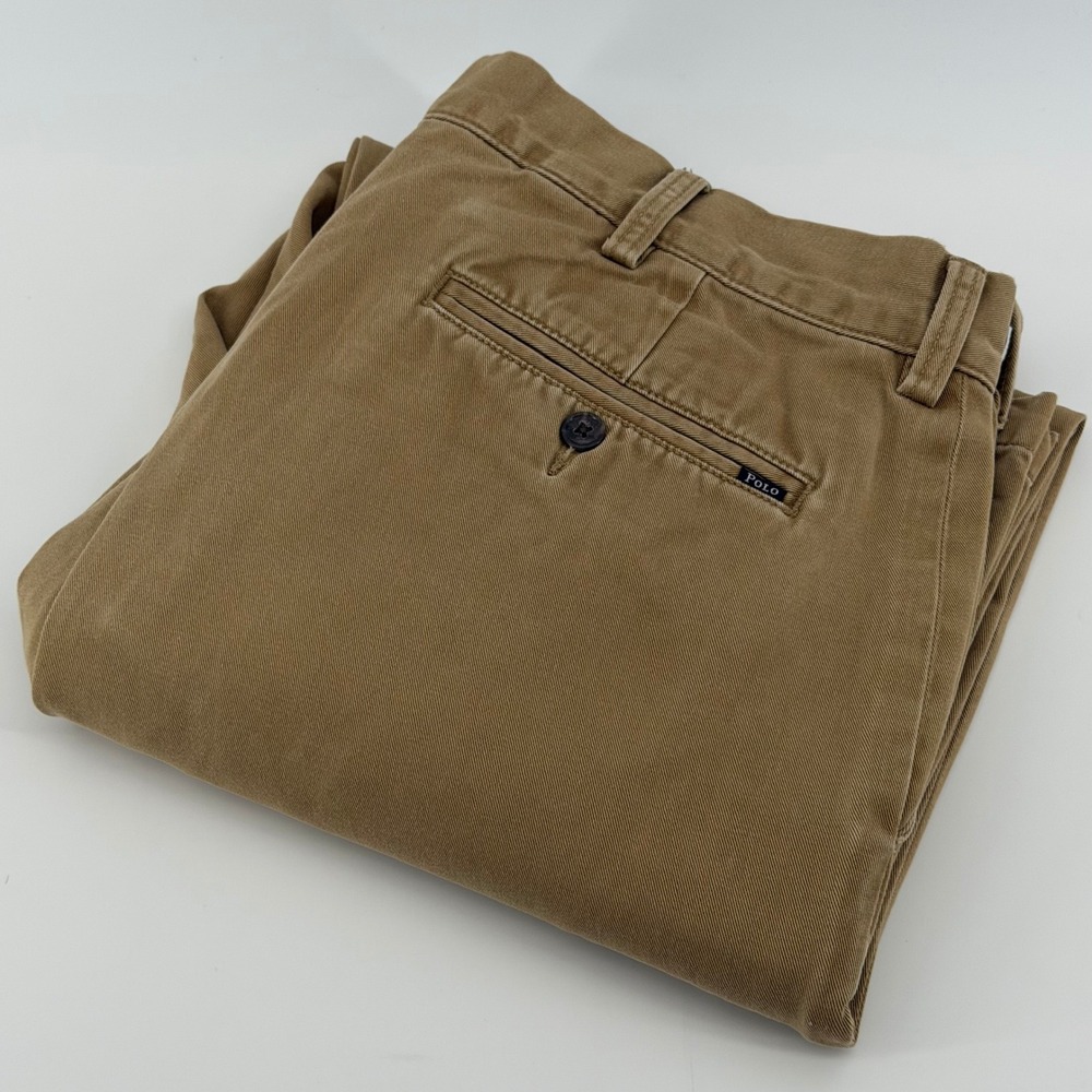 Polo Ralph Lauren Mens Tan Khaki Straight Leg Chino Pant Cotton Twill Flat Front